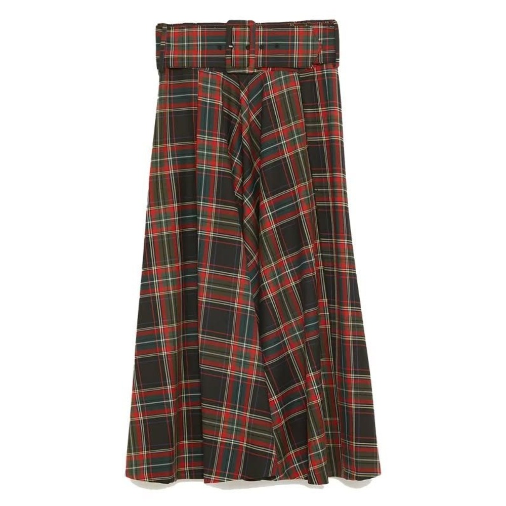 Zara Woman Plaid Skirt Women Small Red Green Belted‎ Tartan A-Line High Waist